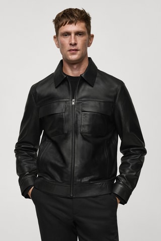 Blouson 100 % cuir poches - Noir