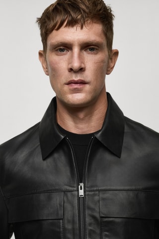 Blouson 100 % cuir poches - Noir