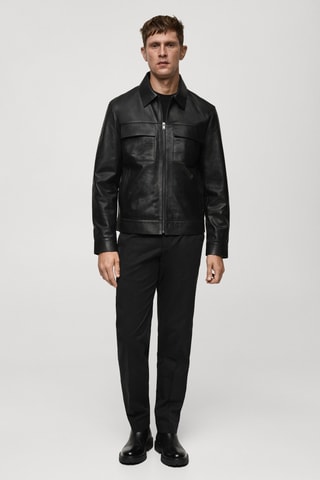 Blouson 100 % cuir poches - Noir