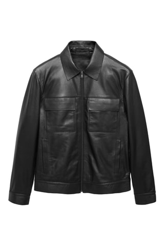 Blouson 100 % cuir poches - Noir