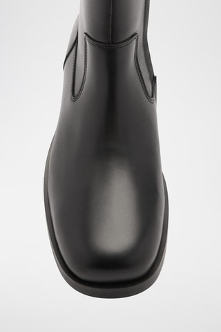Bottines cuir bout carré - Noir