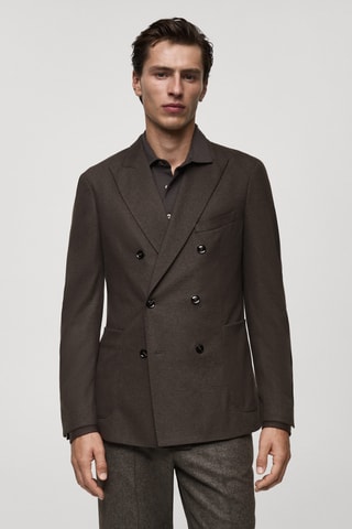 Veste croisée flanelle laine vierge - Marron