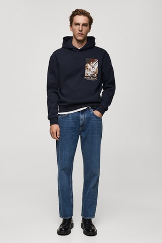 Sweat-shirt coton imprimé combiné - Bleu marine