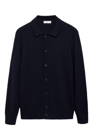 Cardigan laine maille côtelée - Bleu marine