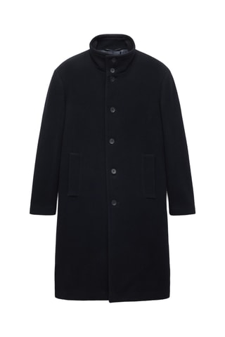 Manteau long laine à col cheminée - Bleu marine