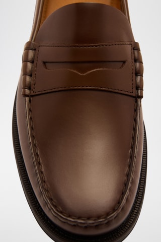 Mocassins découpe cuir effet patiné - Marron