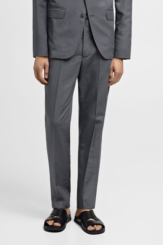 Pantalon costume slim-fit mélange de lin - Bleu pétrole