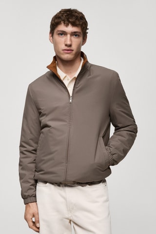 Reversible quilted water-repellent reversible jacket - Kaki