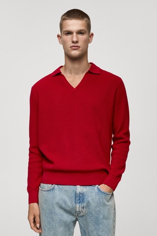 Pull-over maille col polo - Rouge
