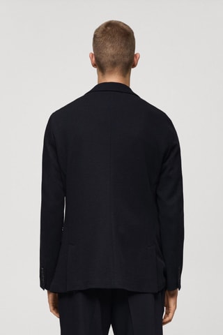 Slim-fit cotton micro-structured tailored jacket - Bleu marine