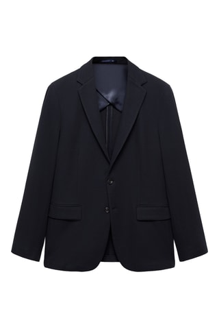Slim-fit cotton micro-structured tailored jacket - Bleu marine