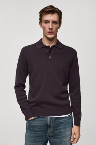 Pull-over polo maille fine coton - Violet
