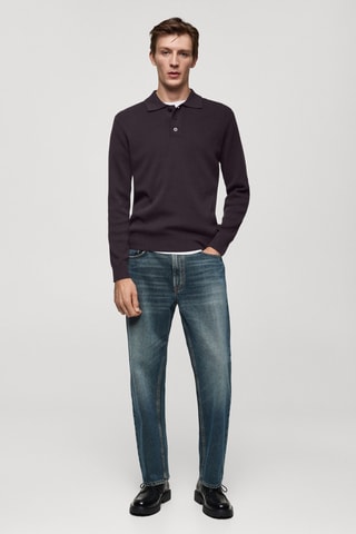 Pull-over polo maille fine coton - Violet