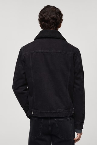 Blouson en jean doublure imitation mouton retourné - Noir