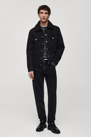 Blouson en jean doublure imitation mouton retourné - Noir