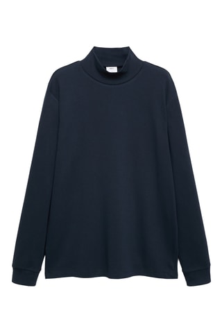 T-shirt coton col montant - Bleu marine