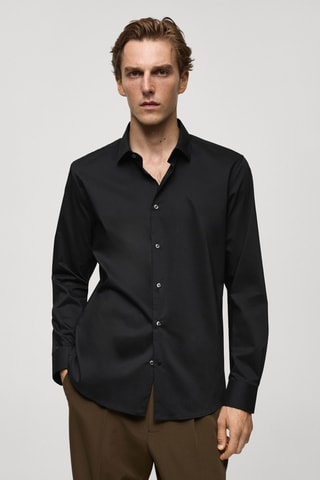Chemise regular-fit coton stretch - Noir