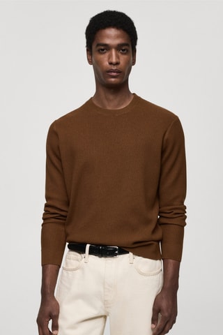 Pull-over coton maille côtelée - Café