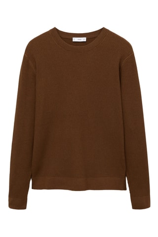 Pull-over coton maille côtelée - Café