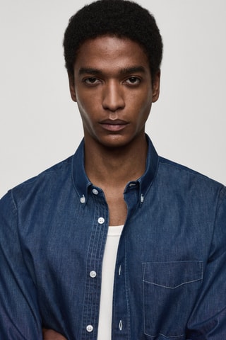 Chemise regular-fit coton chambray - Bleu marine
