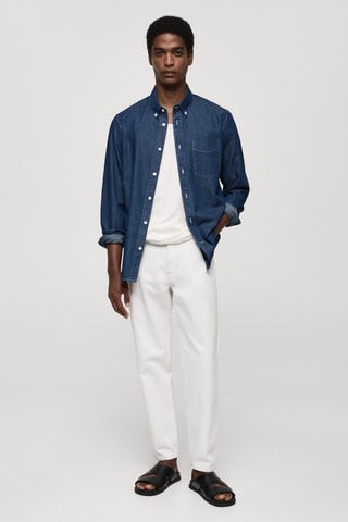Chemise regular-fit coton chambray - Bleu marine