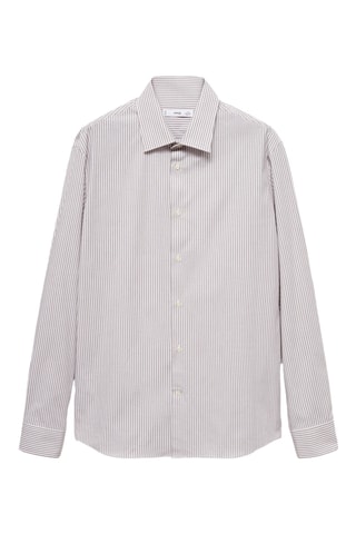 Chemise slim fit coton milleraies - Marron