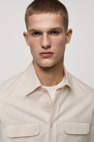 Surchemise twill coton poches - Blanc cassé