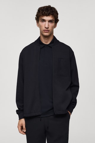 Bomber sweatshirt with anti-odour technology - Bleu marine