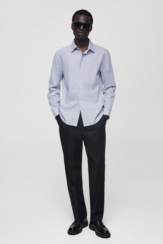 Chemise coton slim-fit rayures tennis - Bleu clair