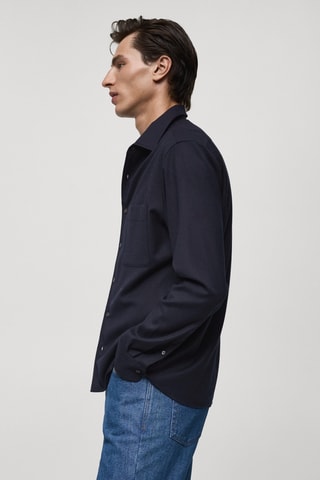 Chemise 100 % laine poche - Bleu marine