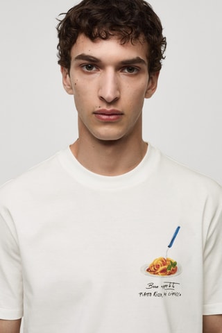 T-shirt 100 % coton imprimé - Blanc cassé