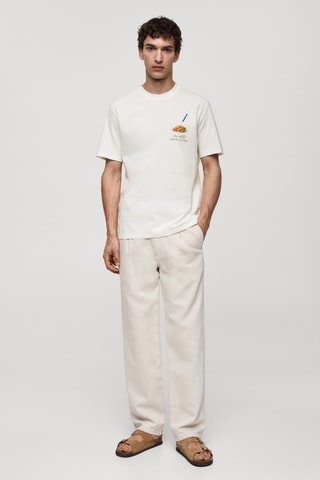 T-shirt 100 % coton imprimé - Blanc cassé