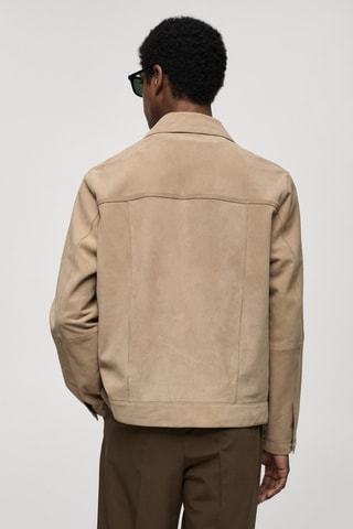 Blouson 100 % cuir daim poches - Gris clair