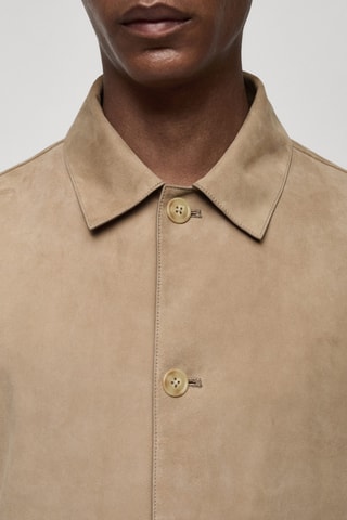 Blouson 100 % cuir daim poches - Gris clair