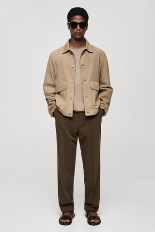 Blouson 100 % cuir daim poches - Gris clair