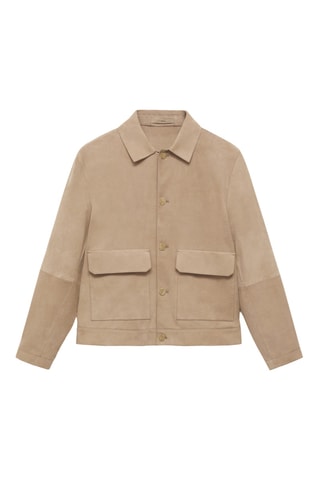 Blouson 100 % cuir daim poches - Gris clair