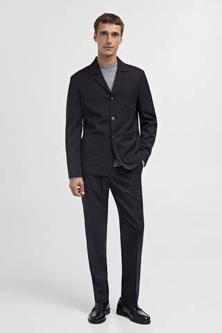 Veste costume laine slim-fit rayures - Bleu marine