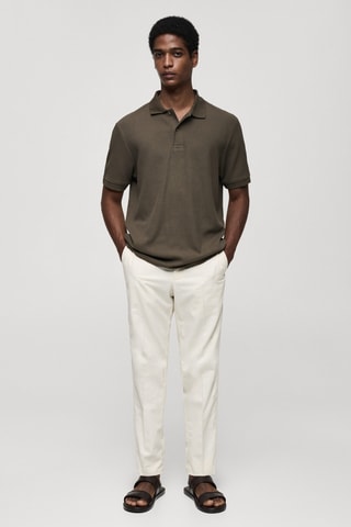 Polo coton maille côtelée - Vert foncé