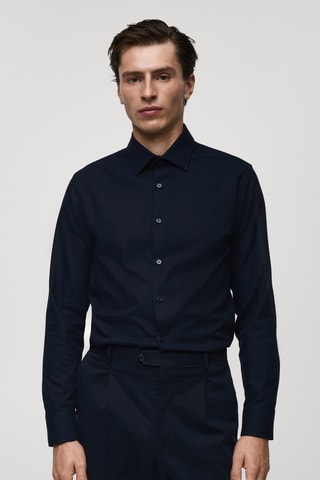 Chemise costume cachemire et coton - Bleu marine