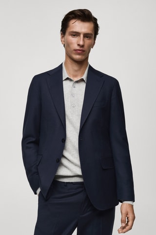 Veste costume flanelle 100 % laine italienne - Bleu marine