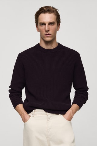 Pull-over coton maille côtelée - Violet