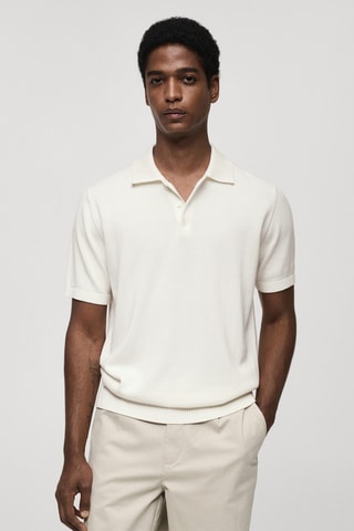 Polo maille fine coton - Blanc cassé