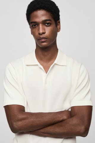 Polo maille fine coton - Blanc cassé