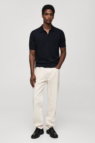 Polo maille fine coton - Bleu marine
