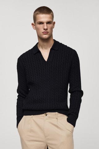 Pull-over polo maille moyenne torsadée - Bleu marine