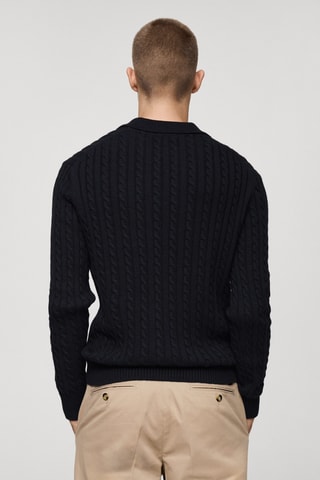 Pull-over polo maille moyenne torsadée - Bleu marine