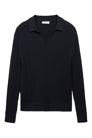 Pull-over polo maille moyenne torsadée - Bleu marine