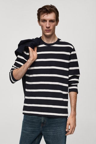 T-shirt 100 % coton rayures - Bleu marine