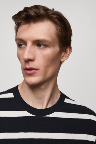 T-shirt 100 % coton rayures - Bleu marine