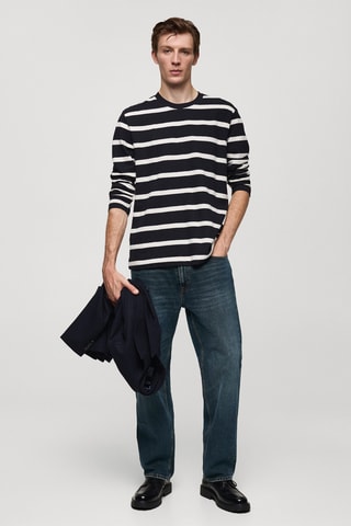 T-shirt 100 % coton rayures - Bleu marine